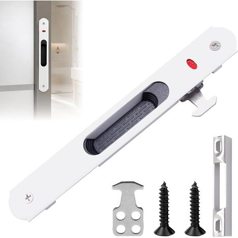 Serrure de Porte Coulissante, Porte Coulissante Fenêtre Crochet, Verrou de Porte en Acier Inoxydable, Verrou de Verrouillage Simple Face Pour Portes Mobiles, Portes Coulissantes en Verre (Blanc) (1/5)