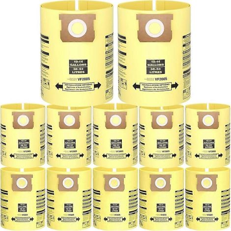 Lot de 12 sacs d'aspirateur de 10 à 14 gallons pour aspirateurs d'atelier, sacs de collecte pour aspirateurs eau et poussière, remplace la pièce de type I 90672 9067200 (1/5)
