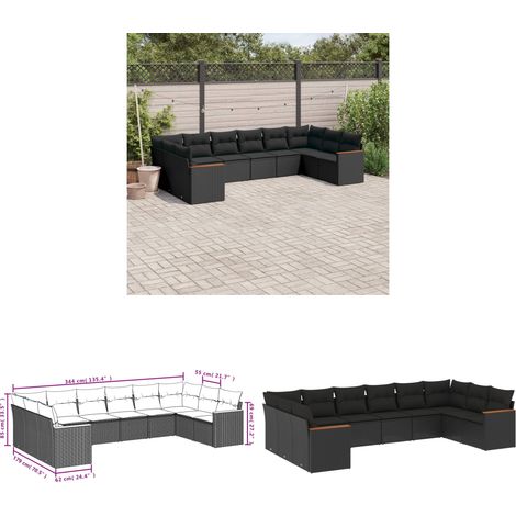 10-tlg. Garten-Sofagarnitur mit Kissen Schwarz Poly Rattan - Gartenmöbel - Rattan Möbel - Outdoor Sofa - Lounge Set - Esstischgarnitur - Home & Living (1/3)