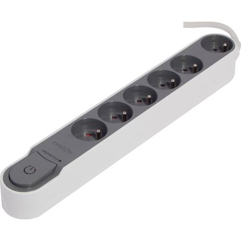 Multiprise Design parafoudre 6x16A 3m - Gris - Chacon (1/3)