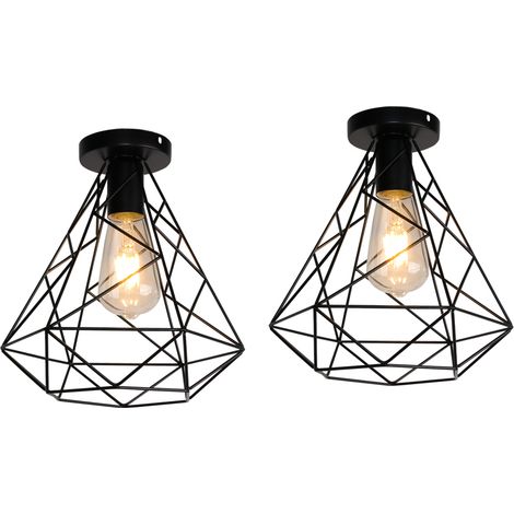 2X Lampara Techo Industrial Vintage, Plafones Retro Negro Para Pasillo, Escalera, Dormitorio, Cocina, 25X25CM (No Incluida)