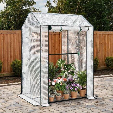 Serre de jardin coloris blanc en acier PE 100 x 80 x 150 cm (1/5)