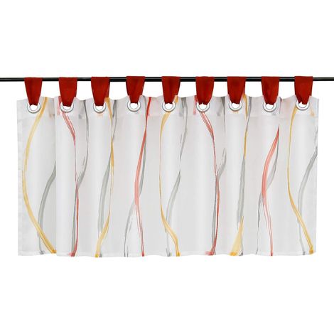 Rideau à disque Rideau de bistrot transparent rouge avec boucles motif vague H / L 60/90 cm en voile coloré (1/5)