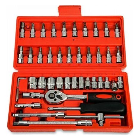 Set di attrezzi 46 in 1, comprensivo di cacciaviti e chiavi a bussola, valigetta multifunzionale, accessori per il fai da te e kit di riparazione per casa e ufficio.