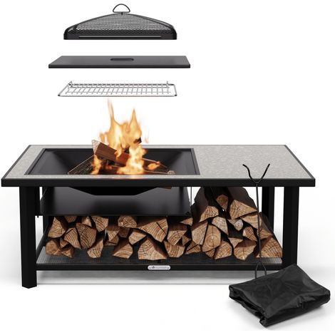 Blumfeldt Merano Avanzato L - Braciere 3 in 1 con funzione grill, utilizzabile come tavolo, 122 x 87 cm