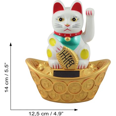 Maneki-neko - Chat porte-bonheur solaire - socle ovale - 14 cm - blanc (1/5)