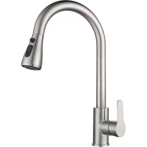 Robinet de cuisine avec pommeau de douche - Mitigeur de cuisine avec bec pivotant à 360°, 4 modes de pulvérisation, arc élevé, robinet en acier inoxydable pour éviers de cuisine monotrou (1/3)