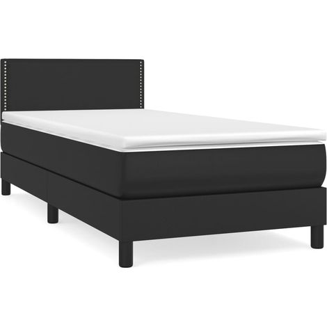 Maison Exclusive - Sommier à lattes de lit avec matelas Noir 90x190 cm Similicuir (1/5)