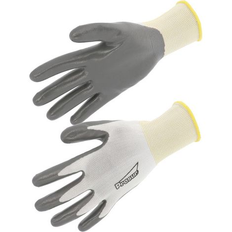 Gants de Travail Nitrile Mousse Antiderapants - Polyamide elasthanne Sans Couture - Protection EN 388 - T9 - Sachet 10 Paires (1/2)