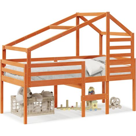 Lit simple,Lit adulte,Lit haut avec toit cire marron 75x190 cm bois de pin massif CFW76350 (1/5)