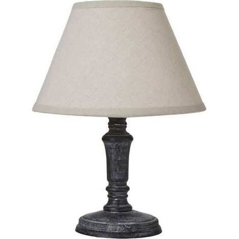 Palmyra Column Table Lamp with Linen Shade - Wood - L10 x W10 x H20 cm - Grey