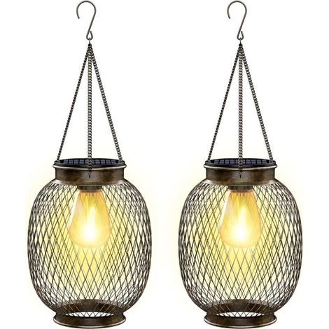 Solarbetriebene Hängeleuchte für den Außenbereich, IP65 wasserdichte 2-teilige Metall-Solarlaterne mit LED-Leuchtmittel, Solar-Balkonleuchte für Veranda, Hof, Garten, Terrasse [Klasse
