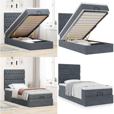 vidaXL Cadre de lit ottoman avec matelas gris foncé 80x200 cm velours (1/5)