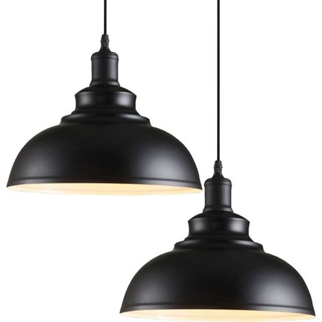 Lot de 2 Lustre Suspension Industrielle Vintage E27 Ø29cm , Plafonniers Retro Abat-jour pour Cuisine Salle à manger Salon Restaurant,Noir et Blanc (1/4)