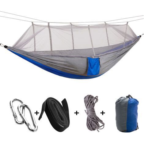 Amaca da viaggio portatile per campeggio, letto sospeso con zanzariera (grigio-blu) (1/5)