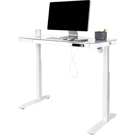 Table électrique réglable en Hauteur de 73 à 120 cm - tiroir de Rangement, Blanc (1/5)
