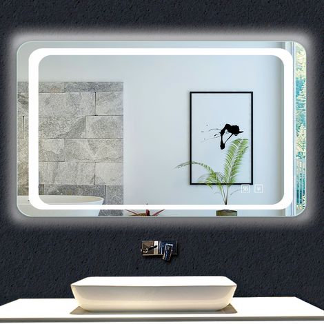 Ocean Sanitaire – Miroir lumineux de salle de bain 140x80cm – Anti-buée – Éclairage LED 6000K – Interrupteurs tactiles IP44 – Installation horizontale/verticale (1/4)
