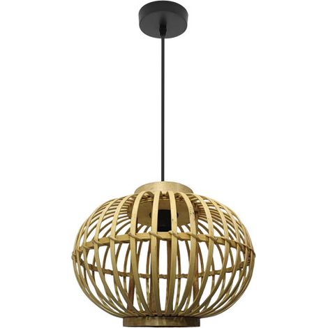 Plafoniera a sospensione “Guijo” con altezza regolabile E27 (220/240V) IP20 50120xØ37x37cm in metallo nero e bambù