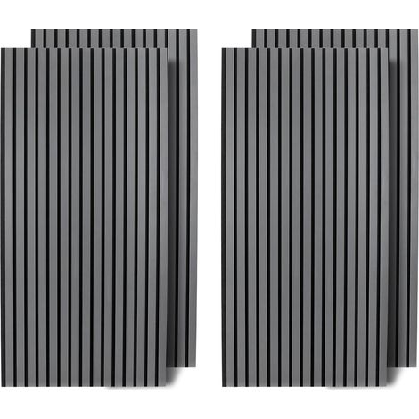Lot de 4 panneaux muraux acoustiques, aspect bois, 120 x 60 cm, revêtement mural insonorisant, pour réduction du bruit et de l'acoustique de la pièce, pour salon, bureau, studio, gris