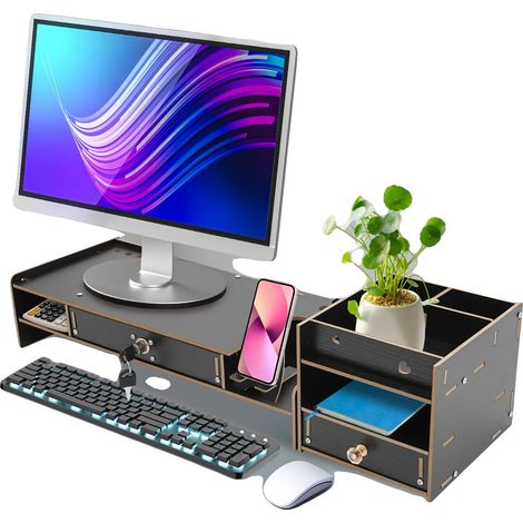 Soporte para monitor, material de madera, 70 x 27 x 11,5 cm, apto para diversas oficinas, requiere montaje, mobiliario comercial. (1/5)