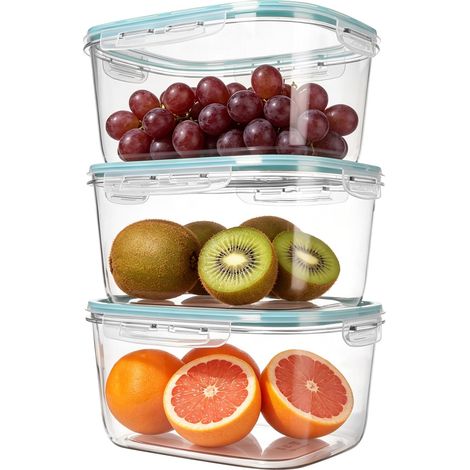 Boîte Alimentaire Set, 3 Pièces 2,15L Bleu, Boîte Hermétique Alimentaire Réutilisable Sans BPA, Étanche Empilable Pour Frigo, -20°C à 60°C (1/5)