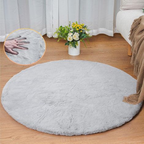 Teppich rund Fellteppich Kunstfell waschbar 90 cm (Rund) Grau (1/5)