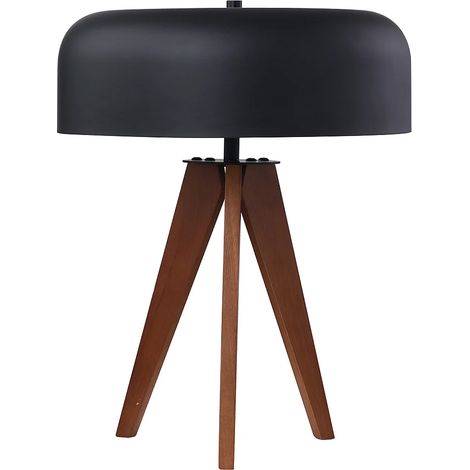 Lampe à poser trépied en bois d'hévéa et métal D. 36 x H. 45 cm - Noir - PAVICO (1/4)