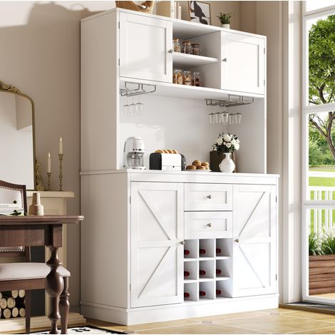 Buffet enfilade meuble rangement 120x40x188 cm MDF blanc OKMYHOME (1/5)