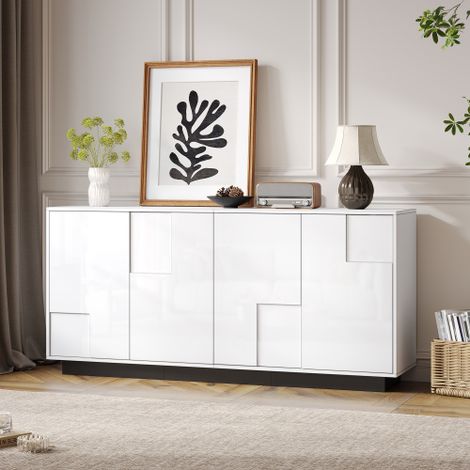 Buffet de Salon, 160 x 37 x 75,5 cm, avec 4 portes.armoire haute brillance,meuble bas de forme géométrique,commode avec grand espace de rangement,schéma de couleurs en blanc et noir,160 largeur (1/5)