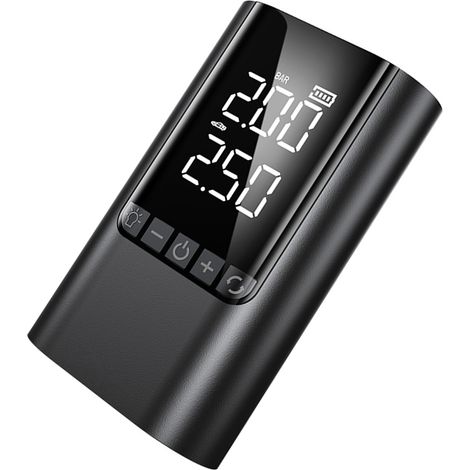 Démarreur portable avec gonfleur, batterie de secours 12V, compresseur numérique pour pneus auto, moto, vélo, ballons, power bank et lampe LED 6000mAh, pinces standard (1/5)