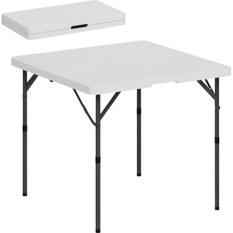 Table de camping pliable (hauteur réglable sur 2 niveaux, HDPE et métal), 86 x 86 x 74 cm, blanc idéal pour salon, chambre à coucher ou bureau avec structure en métal robuste et stable (1/5)
