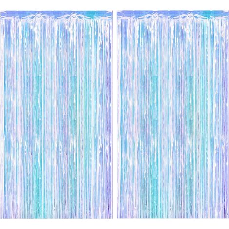 2 Pièces Rideau Métallique de Frange, Irisé, Aluminium, Adhésif Inclus, Décoration Fête Mariage (1/5)