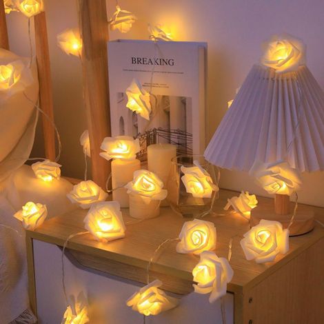 Künstliche weiße Rosen-LED-Lichterkette, 3 m, 20 LEDs – batteriebetriebene wasserdichte Dekoration für Valentinstag, Hochzeit und Innen-/Außenbereich-lsw (1/3)