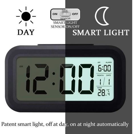 Réveil numérique sans Fil à Piles avec Datetempératurecapteur Lumineux Intelligent12-24 Heuresrépétition pour Les ChambresLe 9 (1/4)