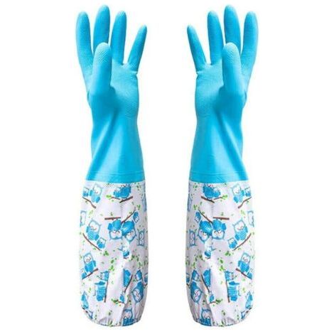 (bleu) Gants en caoutchouc pour bassin et drainage – Travaux ménagers et jardinage, entretien du jardin, désherbage, lavage, nettoyage, vaisselle – Pour protéger vos manches (1/4)