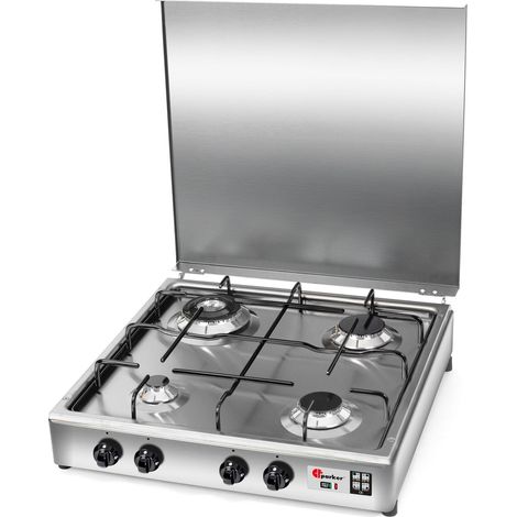 CFParker Fornello a Gas 4 Fuochi Gpl / Metano Doppia Corona Acciaio Inox Valvola di Sicurezza mod. 542ACCGPS/C - Fonte di alimentazione: Metano