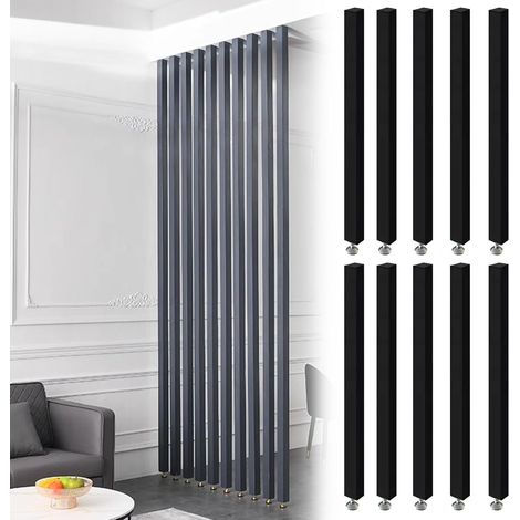 Paneles divisores de ambientes, postes de partición de aluminio negro con patas ajustables, de 70 a 240 cm de altura, columnas decorativas de rejilla de suelo a techo (paquete de 10) (1/5)