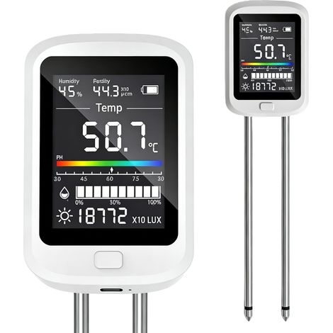 Testeur PH Sol 6-en-1, Testeur Humidité Et Valeur PH Numérique avec Température, Lumière, Fertilité, Affichage LCD pour Jardin, Ferme, Pelouse Et Plantes (1/5)