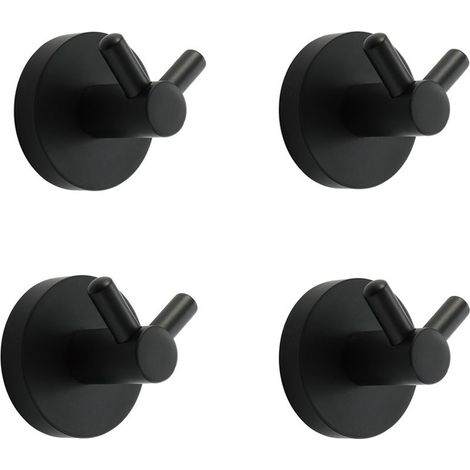 Noir Crochet Mural Acier INOX Patère Murale Double Ronde Patere Porte Manteau Installation à Vis Crochet de Manteau pour Cuisine,4 PCS (1/4)