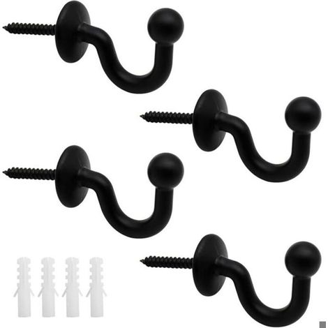 Lot de 4 Crochets Rideaux Embrasses de 61mm en Mtal Noir Retenue de Rideaux Muraux Embrasse Rideau U Design Multifonctionnels PZCC (1/4)