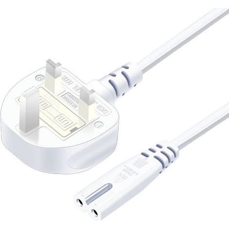 Geeignet für 2 x 0,75 mm² Stift-Netzkabel, UK-Stecker, Kupferdraht, 1,5 Meter langes Laptop-Ladekabel, weiß.