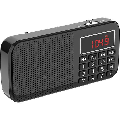 (Noir) Radio FM Bluetooth avec deux emplacements pour cartes TF, interface USB/AUX, lampe torche et deux batteries. (1/2)