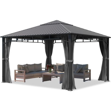 Gartenpavillon 4x4 m Stahldach Hardtop 4 Seitenteile in Grau, Pfosten 9x9 cm (1/5)