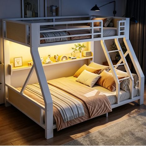 Litera 90x200/140x200 cm de metal y madera blanca con LED, sin colchones – MEUBLIV (1/5)