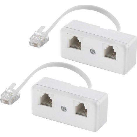Répartiteurs téléphoniques bidirectionnels, câble RJ11 6P4C adaptateur mural téléphonique et séparateur, convertisseur mâle vers 2 femelles pour ligne fixe (blanc, lot de 2) (1/5)