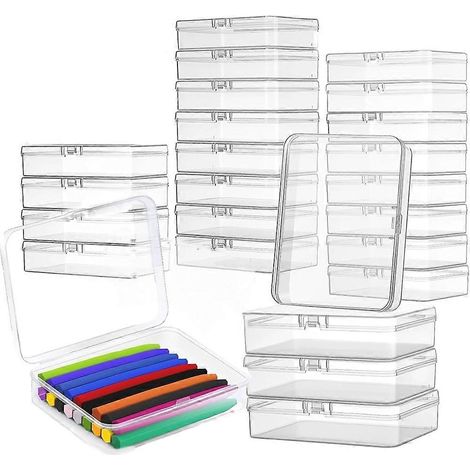 Set mit 24 transparenten, stapelbaren Stifteboxen aus Kunststoff mit Deckel für lose Stifte, ideal als Organizer für Klassenzimmer und Künstlerbedarf. (1/5)
