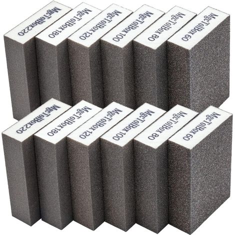 12pcs Éponge de ponçage, Cales à poncer kit Polissage Grain 60/80/100/120/180/220 spécifications lavables et réutilisables (1/5)
