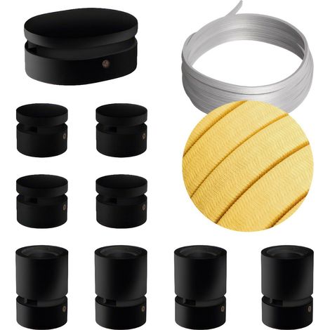 Sistema Filé Symmetric Kit - con cavo di 5 m per catenaria e 9 componenti in legno verniciato nero per interni