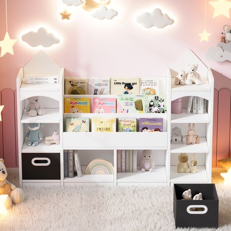 Kinderregal mit 2 faltbaren Aufbewahrungsboxen, Weiß, 130 x 30 x 90 cm, MDF (1/5)