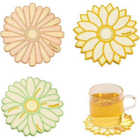 Dessous de verre en forme de fleur, 11 cm jolis dessous de verre pour tables basses, bureaux et comme décoration pour bureaux, salons et cafés (1/5)